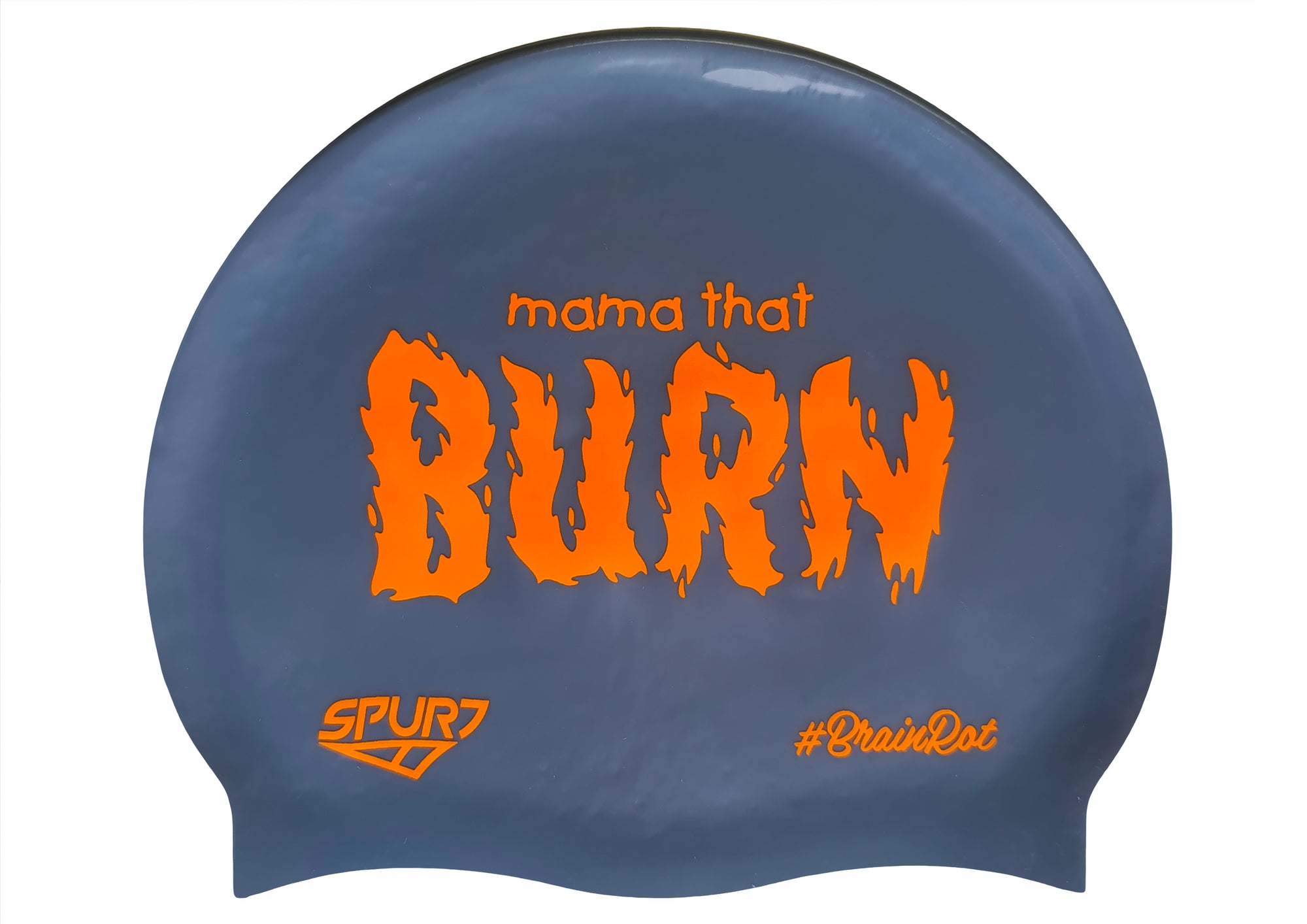 BrainRot Mama That Burn on F210 Dark Grey Spurt Silicone Swim Cap