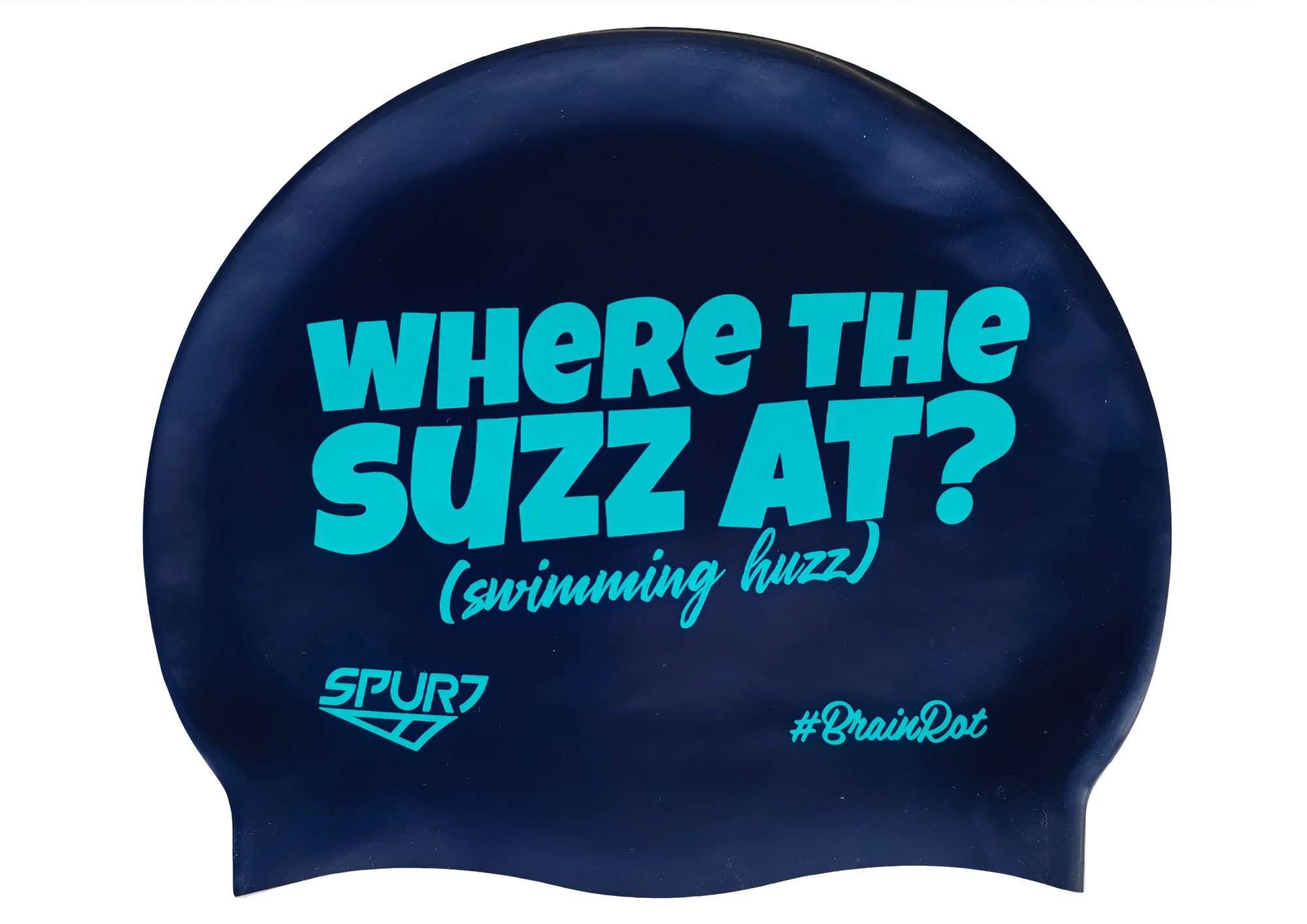 BrainRot Where The Suzz At on F248 Midnight Navy Spurt Silicone Swim Cap