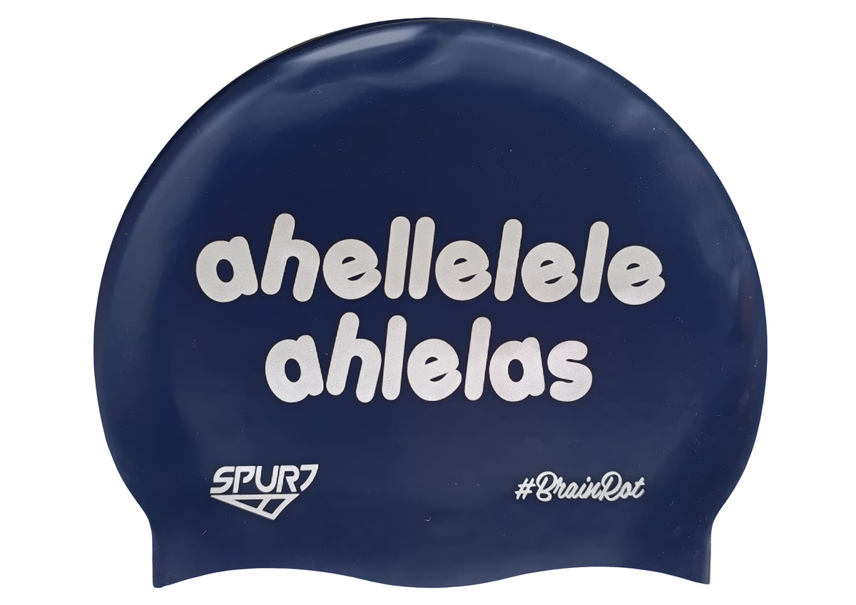 BrainRot Ahellelele Ahlelas on F248 Midnight Navy Spurt Silicone Swim Cap