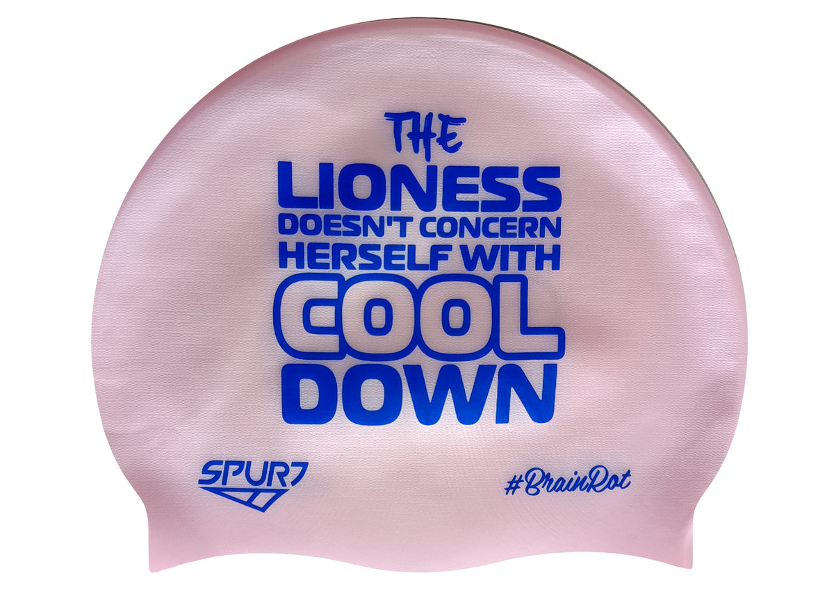 BrainRot Lioness on G104 Pale Pink Spurt Silicone Swim Cap