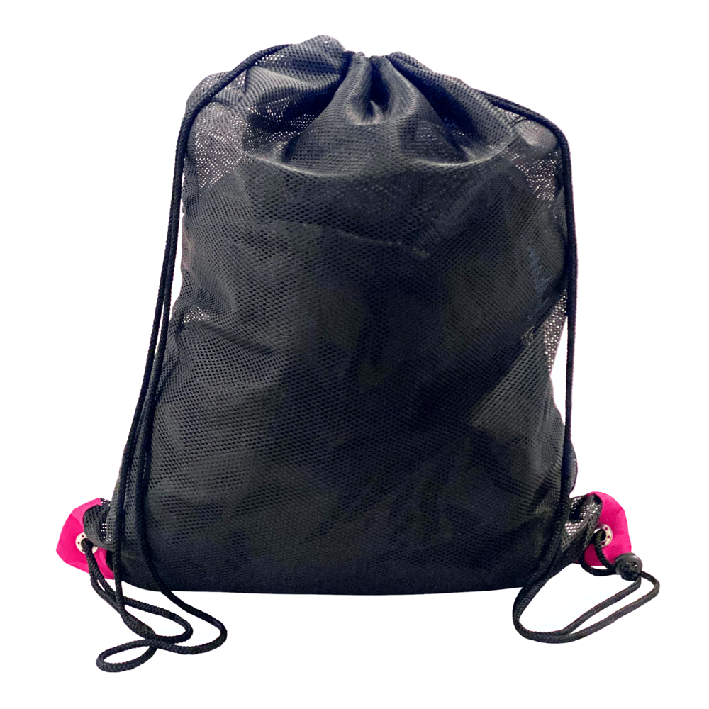 Vertan Mesh Drawstring Bag Large in Black and Pink Corners