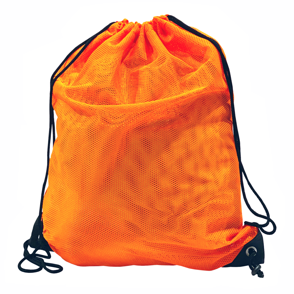 Vertan Mesh Drawstring Bag Large in Neon Orange and Black Corners