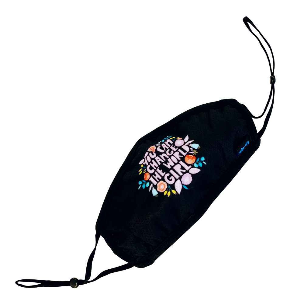 Swim-Dry Kids Protective Face Mask in Black with Flowers with Change the World Slogan