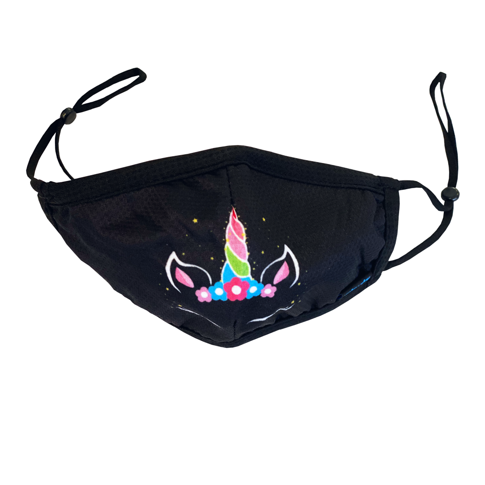 Swim-Dry Kids Protective Face Mask in Black with Unicorn