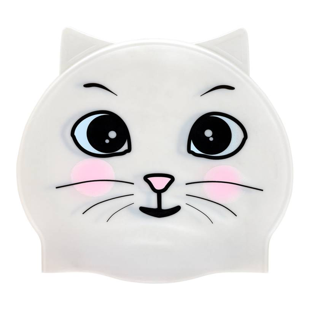 Cat with Ears on SB11 Pearl White Spurt Silicone Swim Cap