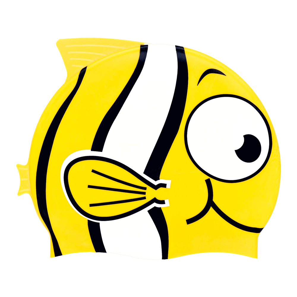 Fish with Fins in Black and White on F201 Yellow Spurt Silicone Swim Cap