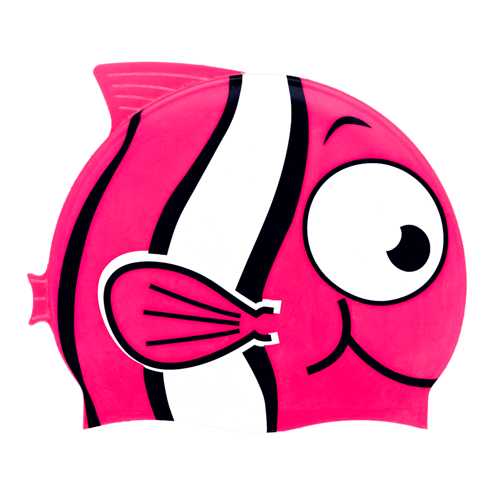 Fish with Fins in Black and White on F215 Bright Pink Spurt Silicone Swim Cap