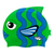 Stripy Fish with Fins in Sky Blue and Black on F217 Green Spurt Silicone Swim Cap
