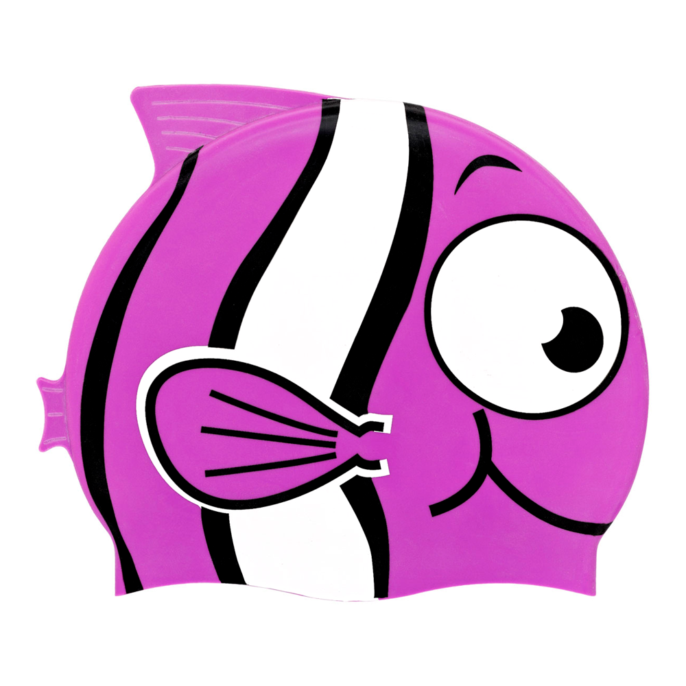 Fish with Fins in Black and White on F228 Light Violet Spurt Silicone Swim Cap