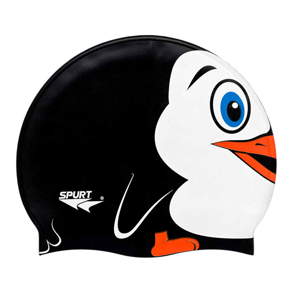 Penguin on SB14 Metallic Black Spurt Silicone Swim Cap