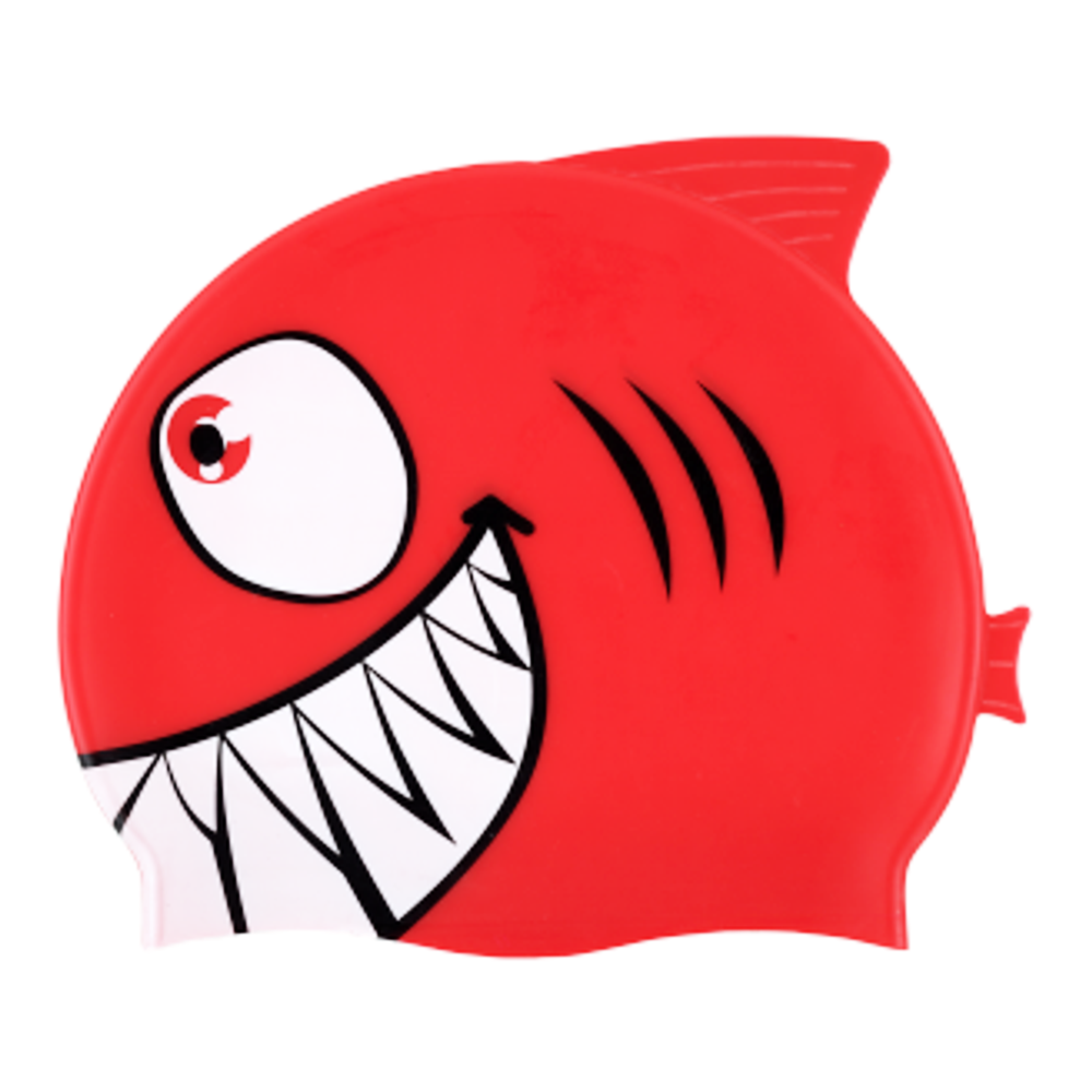 Shark with Fin and Tail on F203 Industrial Red Spurt Silicone Swim Cap