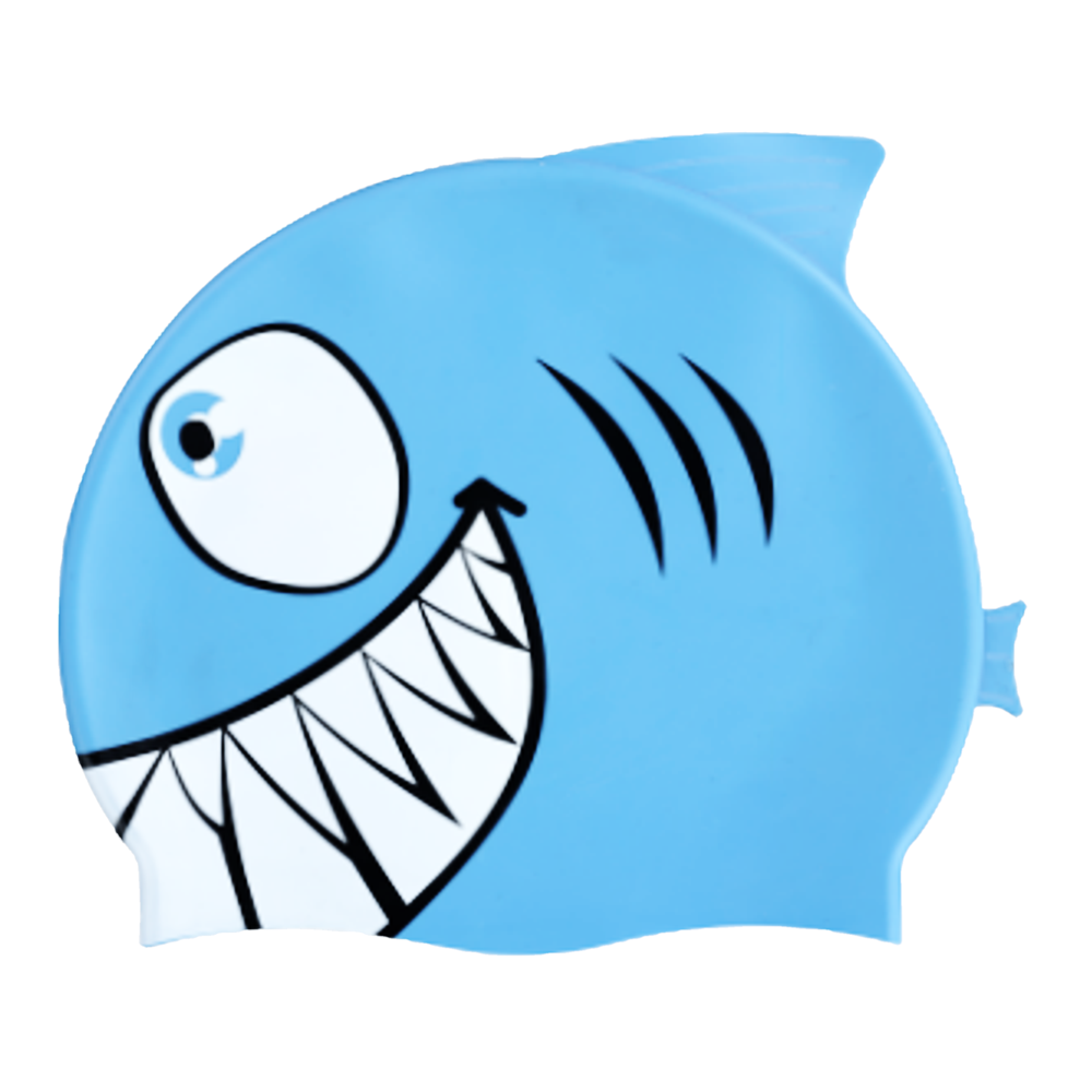 Shark with Fin and Tail on F230 Light Sky Blue Spurt Silicone Swim Cap