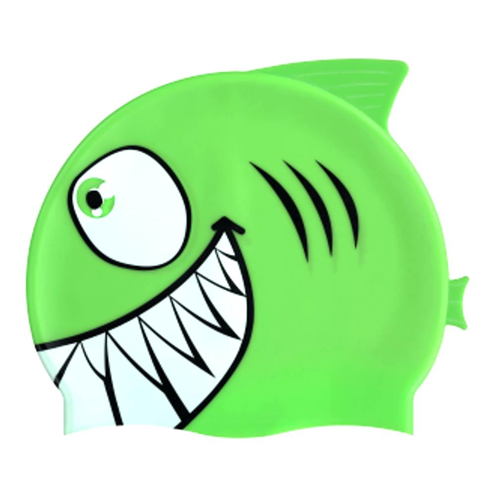 Shark with Fin and Tail on F233 Neon Green Spurt Silicone Swim Cap