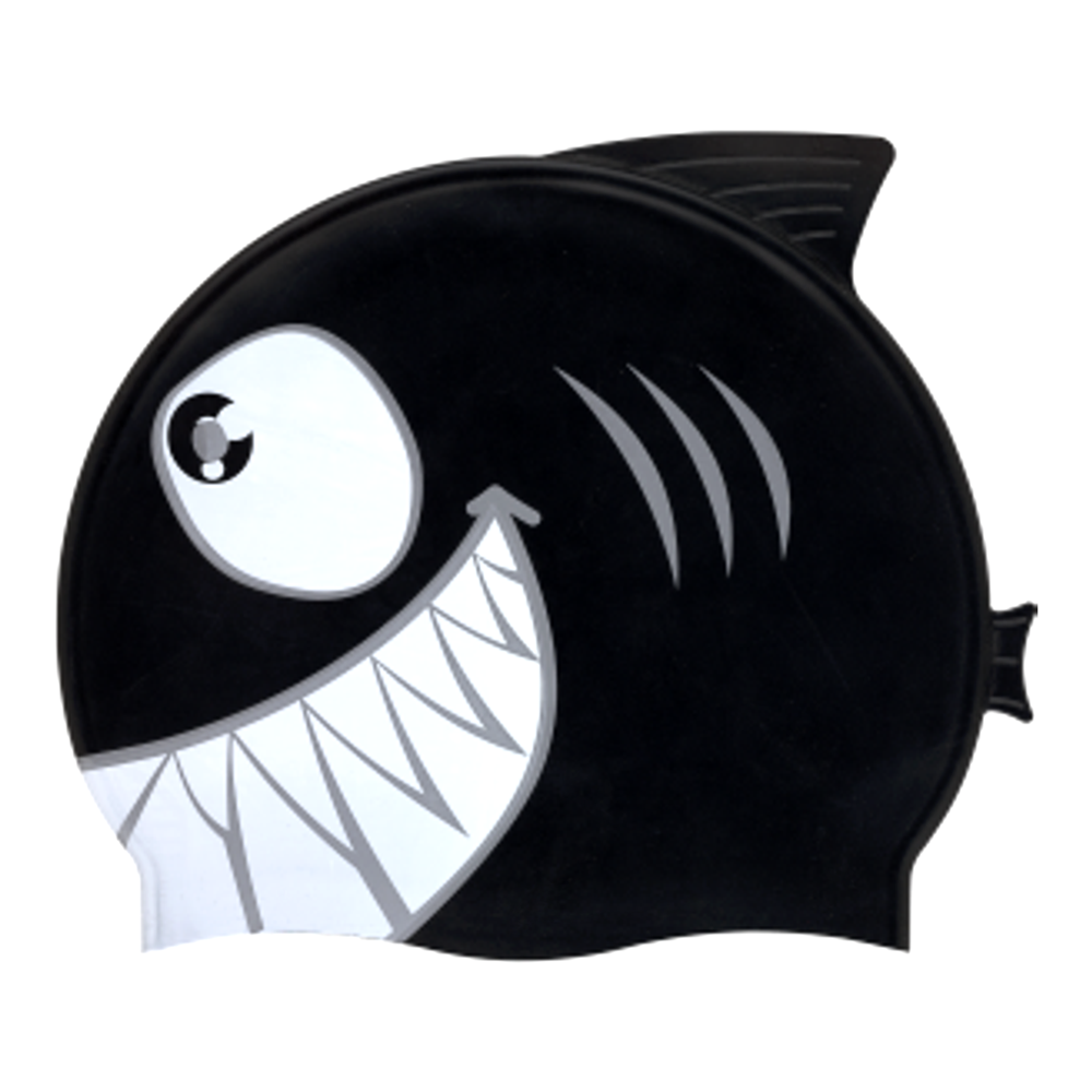 Shark with Fin and Tail on SB14 Metallic Black Spurt Silicone Swim Cap