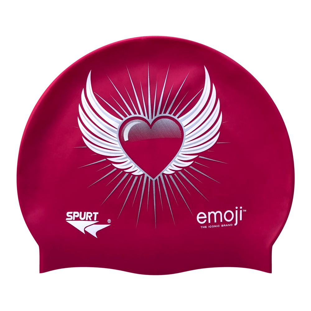 Emoji Heart with Wings on F204 Dark Cerise Spurt Silicone Swim Cap