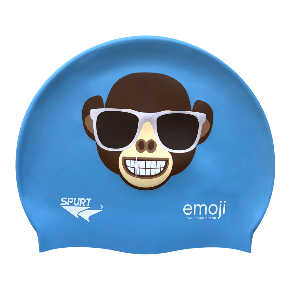 Emoji Monkey Grinning with Sunglasses on F230 Light Sky Blue Spurt Silicone Swim Cap
