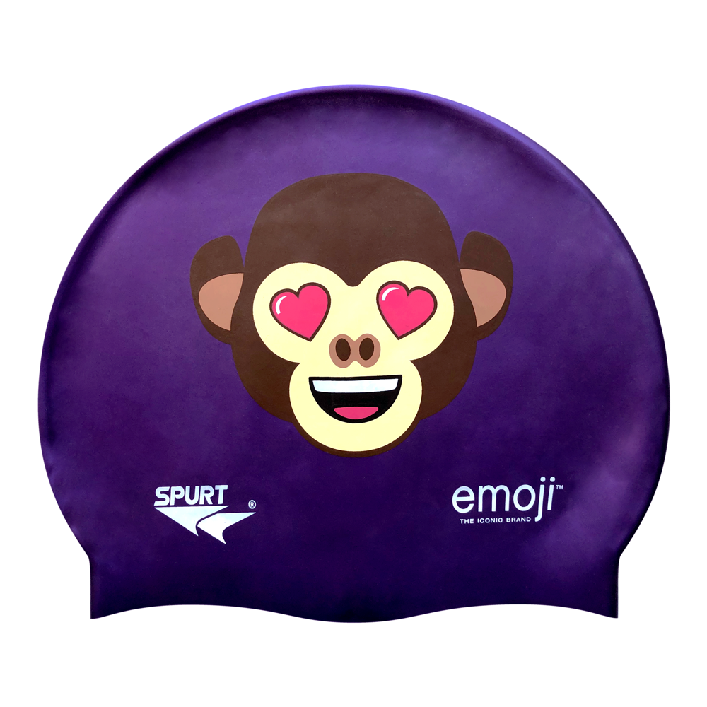 Emoji Monkey Heart Eyes on SH73 Royal Purple Spurt Silicone Swim Cap