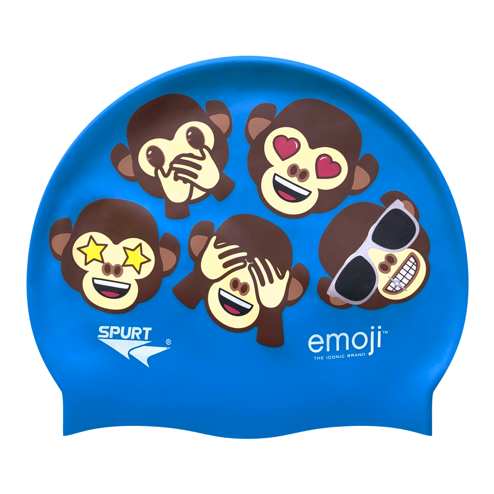 Emoji Monkeys Repeated on F218 Sky Blue Spurt Silicone Swim Cap