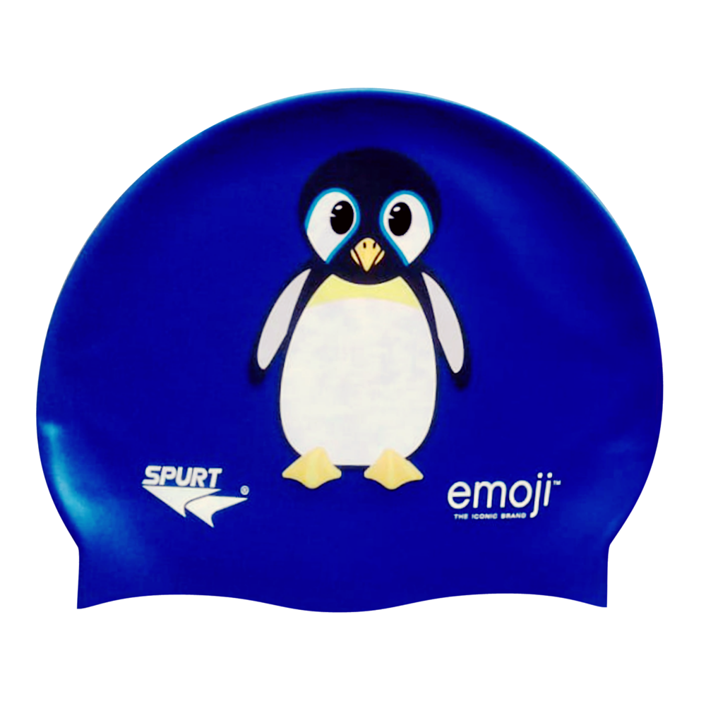 Emoji Penguin on SE25 Dark Blue Spurt Silicone Swim Cap