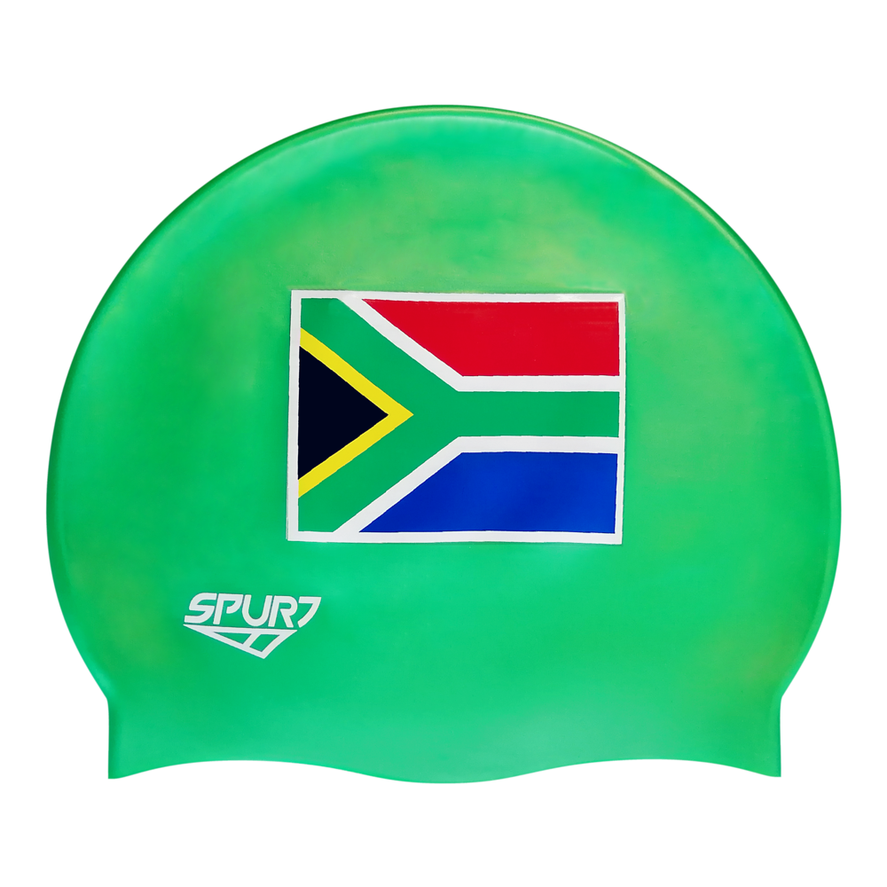 SA Block Flag on SH86 Grass Green Spurt Silicone Swim Cap