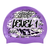 Level 1 2022 Graffiti and Diving Swimmer over Brushstrokes and Grunge with Black on SB18 Violet Spurt Silicone Swim Cap