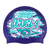 Level 1 2022 Graffiti and Diving Swimmer over Brushstrokes and Grunge with Aqua on SD16 Metallic Navy Spurt Silicone Swim Cap