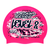 Level 2 2022 Graffiti and Diving Swimmer over Brushstrokes and Grunge with Black on F215 Bright Pink Spurt Silicone Swim Cap