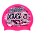 Level 3 2022 Graffiti and Diving Swimmer over Brushstrokes and Grunge with Black on F215 Bright Pink Spurt Silicone Swim Cap