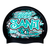 SANJ 2022 Graffiti and Diving Swimmer over Brushstrokes and Grunge with Aqua on SB14 Metallic Black Spurt Silicone Swim Cap