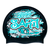 SARJ 2022 Graffiti and Diving Swimmer over Brushstrokes and Grunge with Aqua on SB14 Metallic Black Spurt Silicone Swim Cap