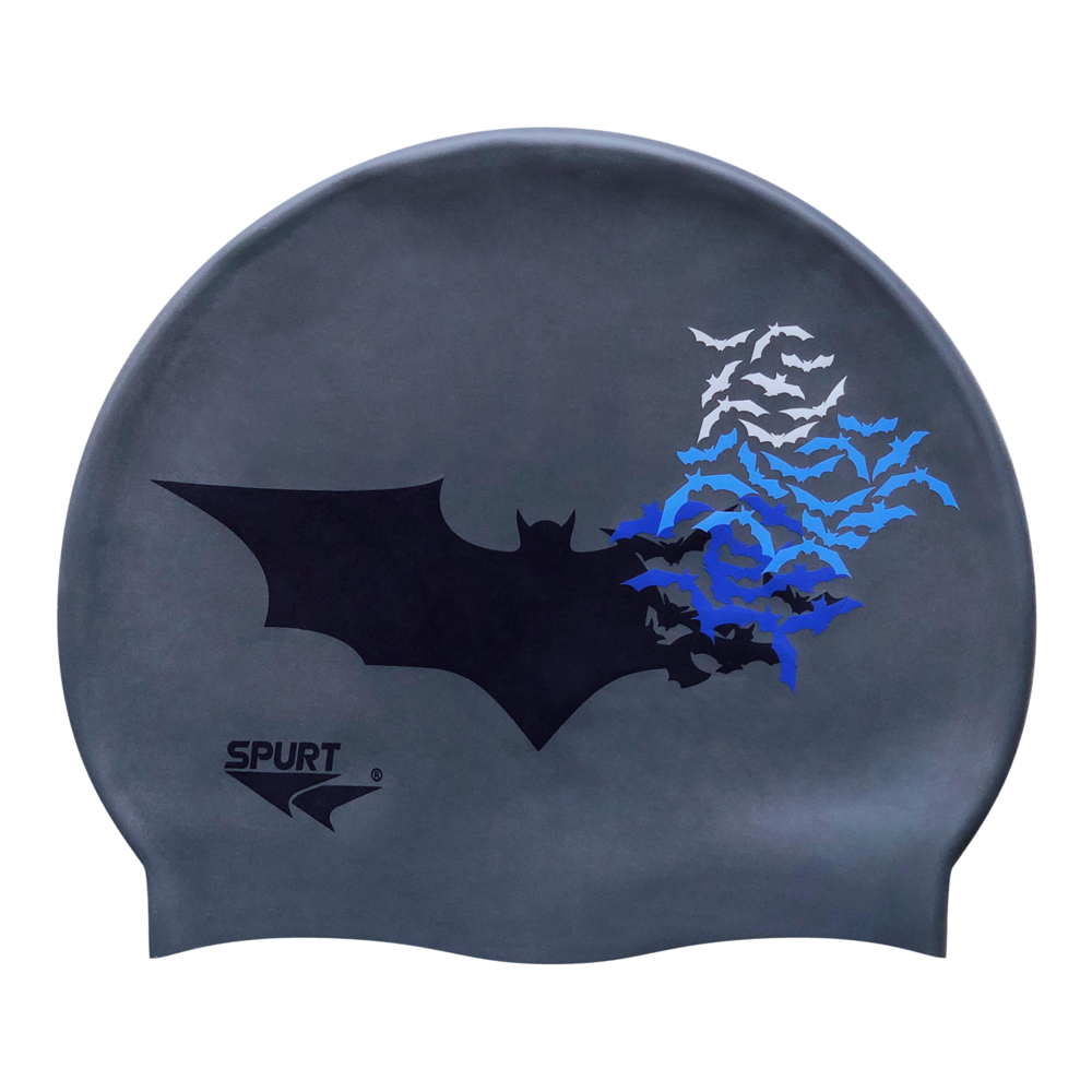 Bat with Scattering Bat Silhouettes in Cool Colours on F210 Dark Grey Spurt Silicone Swim Cap