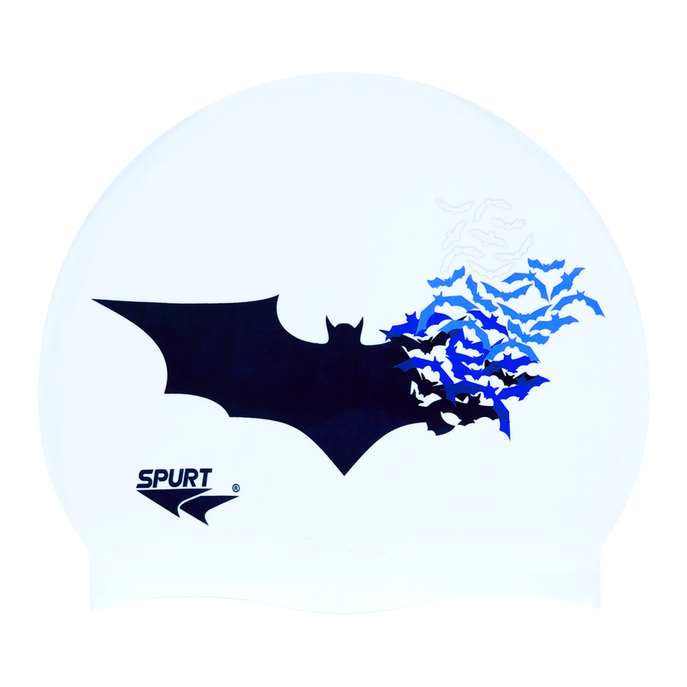 Bat with Scattering Bat Silhouettes in Cool Colours on F211 Cool White Spurt Silicone Swim Cap