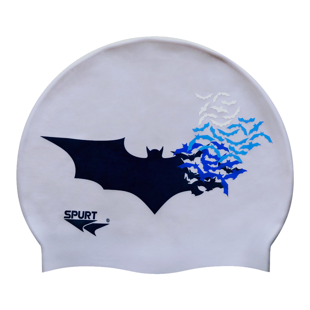 Bat with Scattering Bat Silhouettes in Cool Colours on SD11 Silver Spurt Silicone Swim Cap