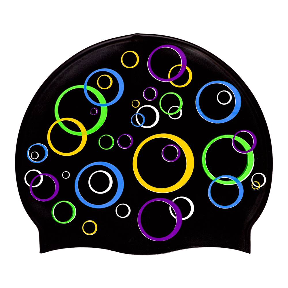 Bubbles on SB14 Metallic Black Spurt Silicone Swim Cap
