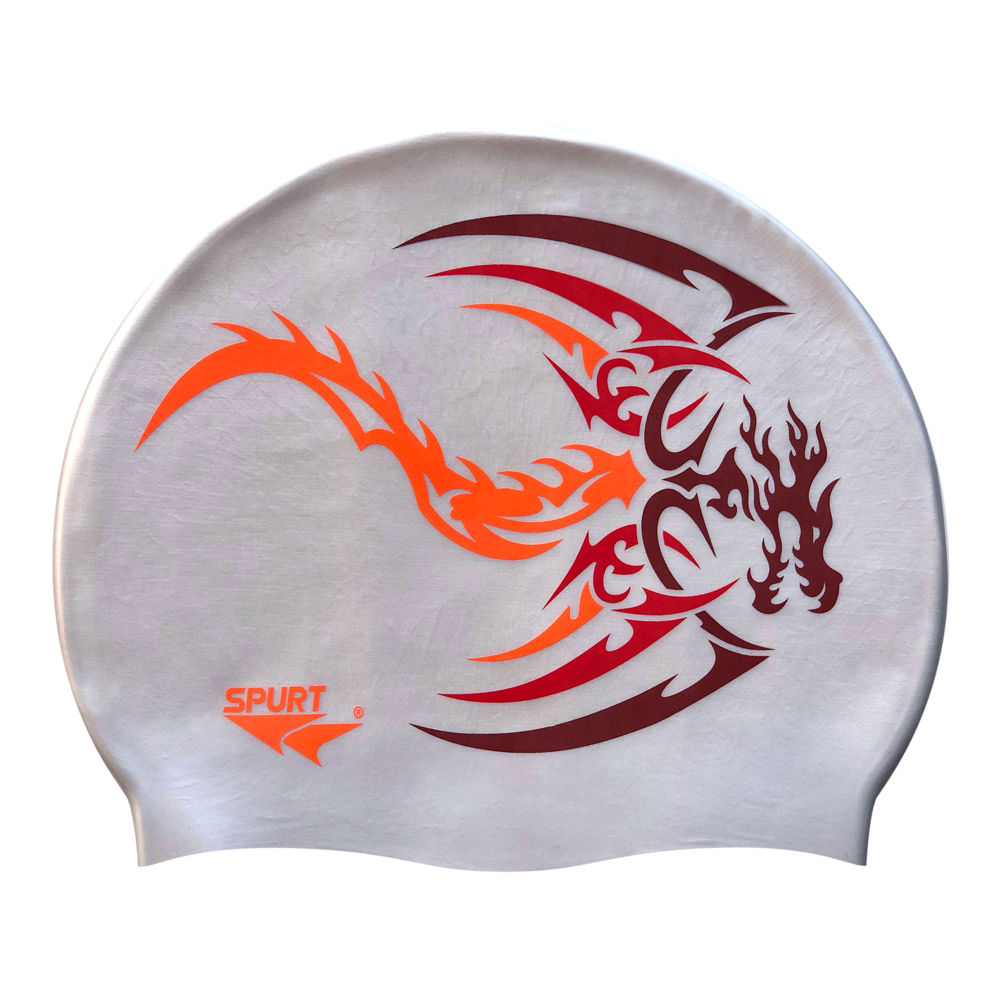 Dragon Tribal Flaming Design Mirror Image on SD11 Silver Spurt Silicone Swim Cap