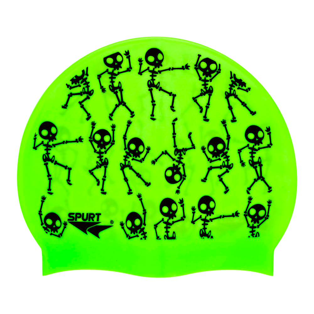 Dancing Skeletons New on F233 Neon Green Spurt Silicone Swim Cap