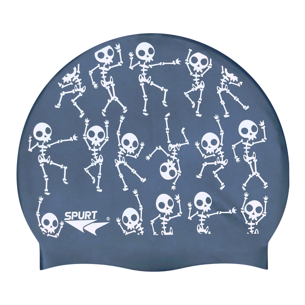 Dancing Skeletons New on SD17 Gun Metal Blue Spurt Silicone Swim Cap