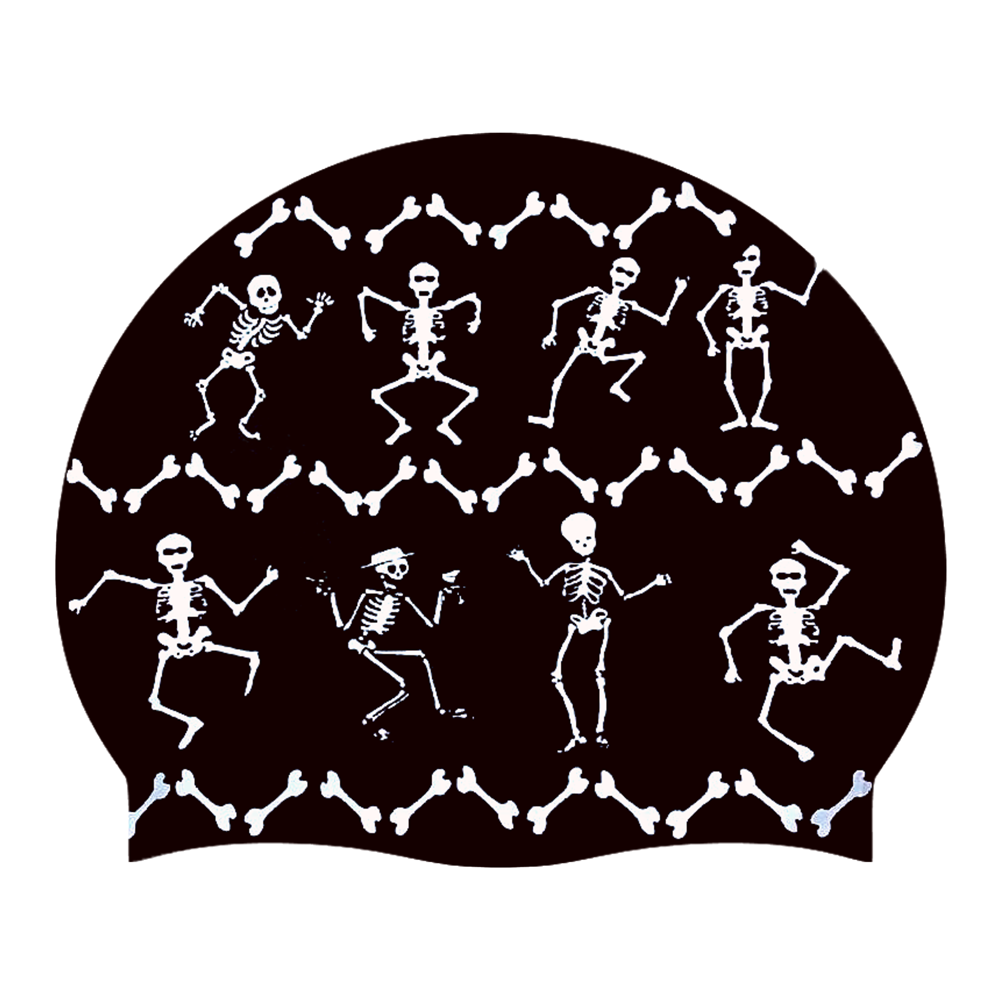 Dancing Skeletons Old on SB14 Metallic Black Spurt Silicone Swim Cap