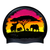 Elephants and Tree Silhouettes with Brushstroke Sunset on SB14 Metallic Black Spurt Silicone Swim Cap