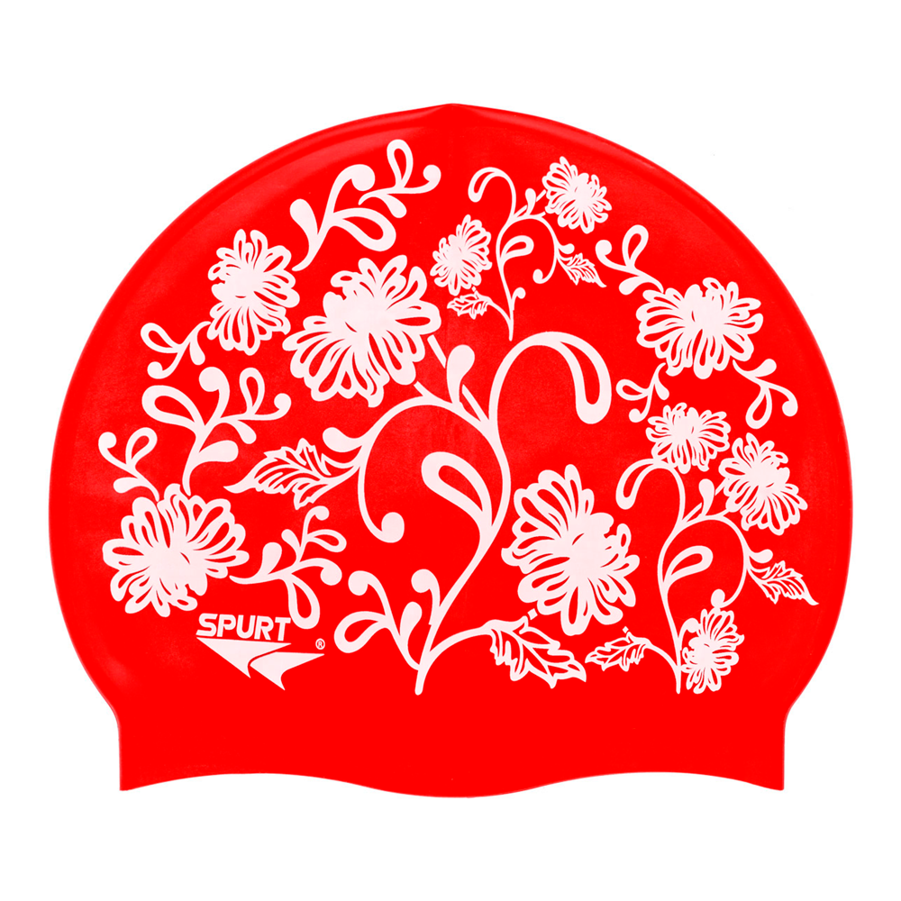 Floral New on F203 Industrial Red Spurt Silicone Swim Cap