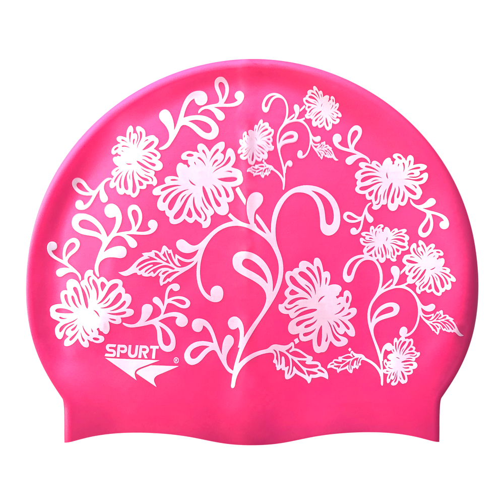 Floral New on SC16 Neon Pink Spurt Silicone Swim Cap