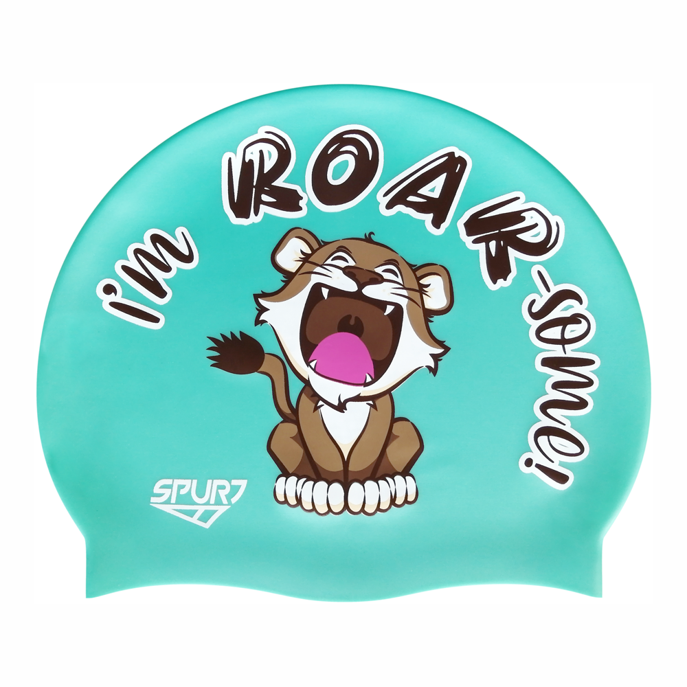 I'm ROAR-some! Lion Cub on SD13 Pale Aquamarine Green Spurt Silicone Swim Cap