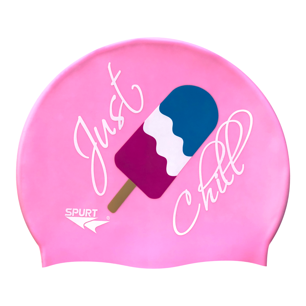 Just Chill and Ice Cream on F239 Light Pink Spurt Silicone Swim Cap