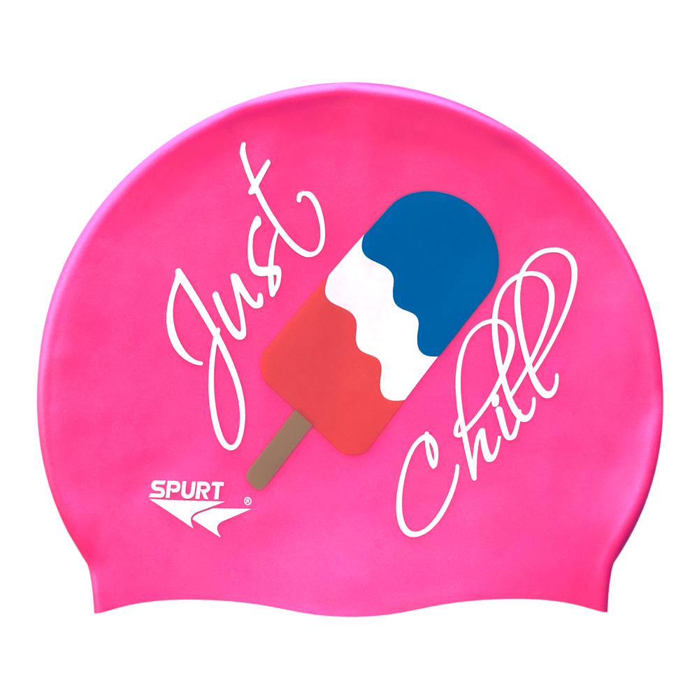 Just Chill and Ice Cream on SC16 Neon Pink Spurt Silicone Swim Cap