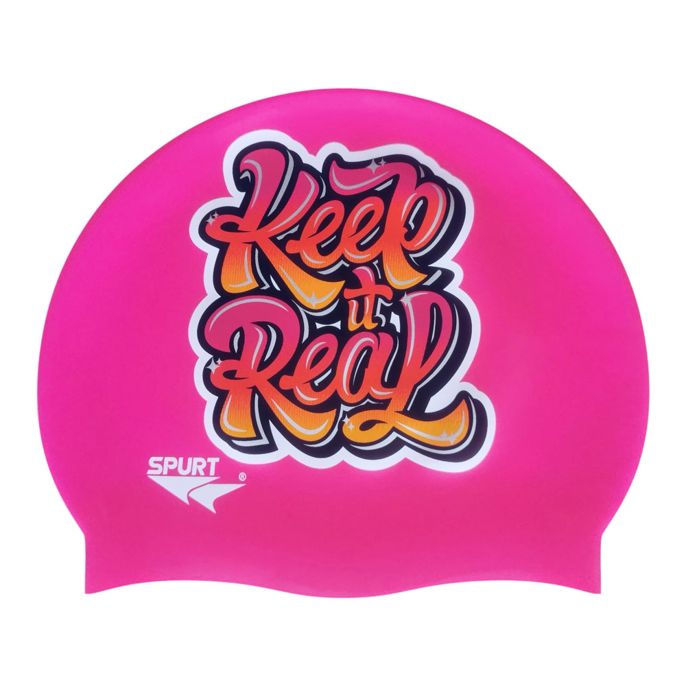 Keep It Real on F215 Bright Pink Spurt Silicone Swim Cap