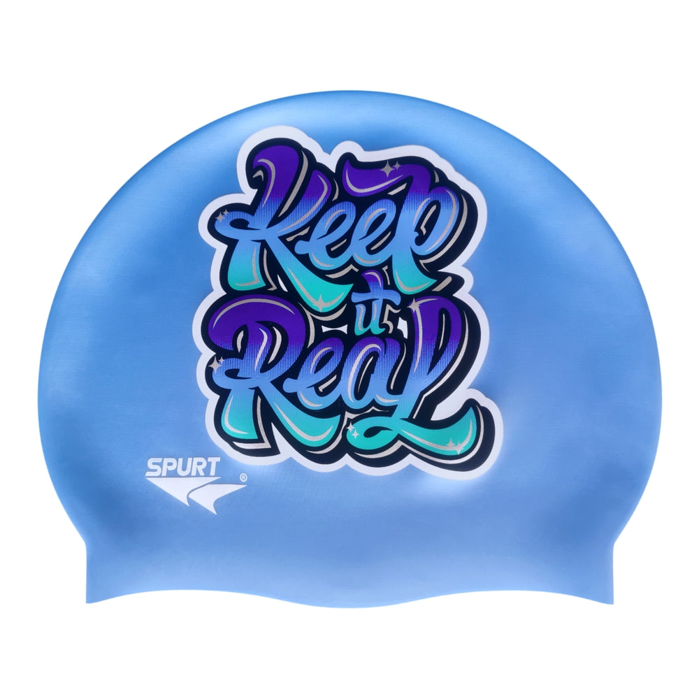 Keep It Real on SB12 Lavender Blue Spurt Silicone Swim Cap