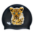 Leopard Cub in Orange and Black on SB14 Metallic Black Spurt Silicone Swim Cap