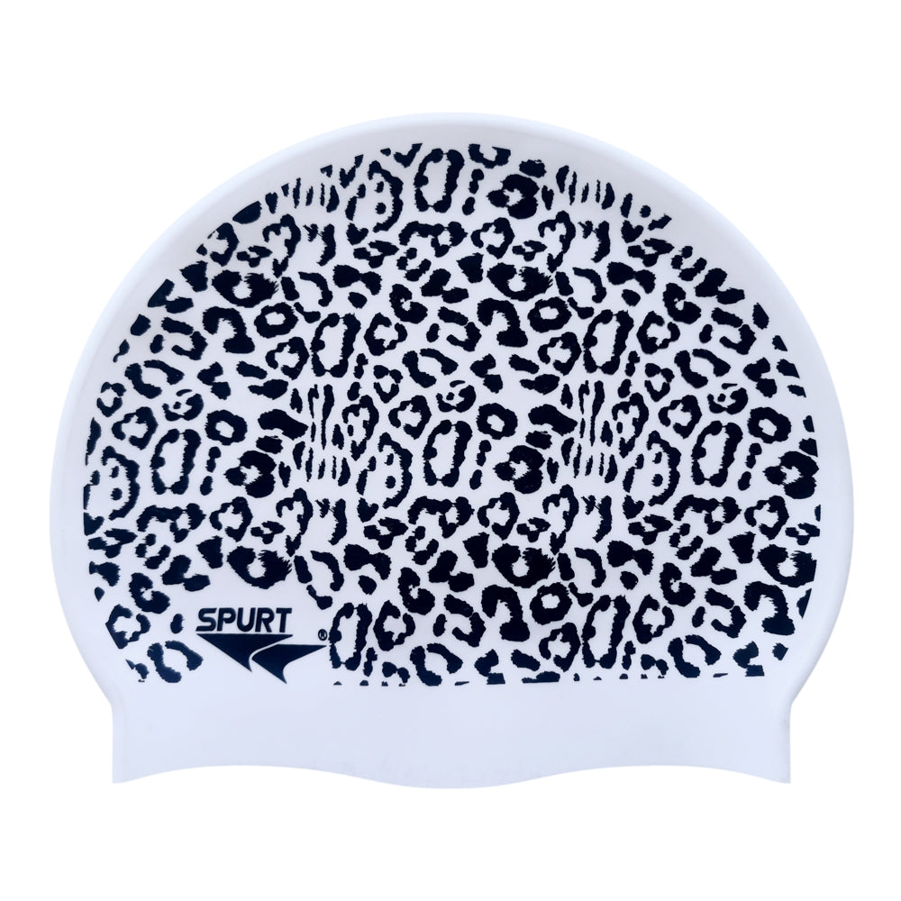 Leopard Print New on F211 Cool White Spurt Silicone Swim Cap