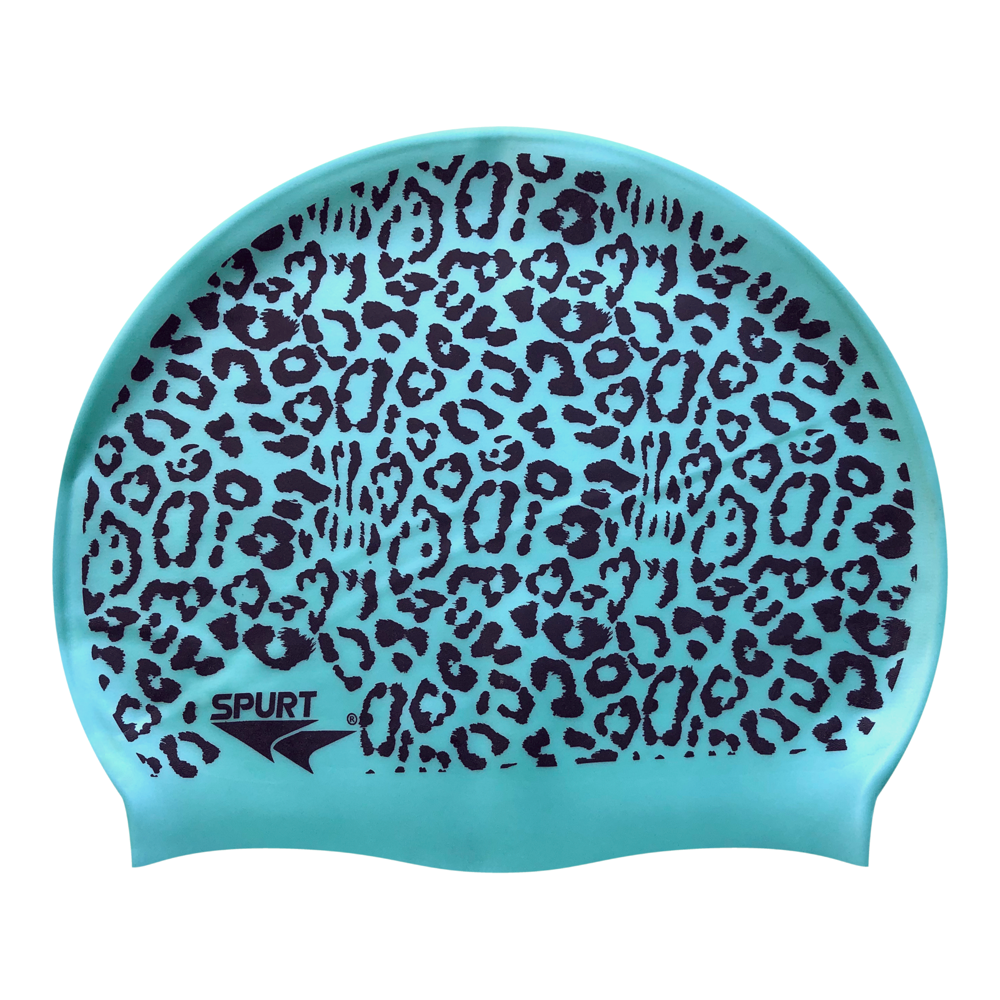 Leopard Print New on SD13 Pale Aquamarine Green Spurt Silicone Swim Cap