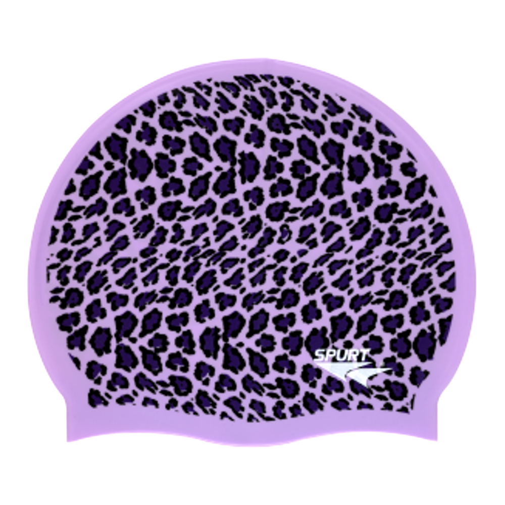 Leopard Print Old on Lilac Spurt Silicone Swim Cap